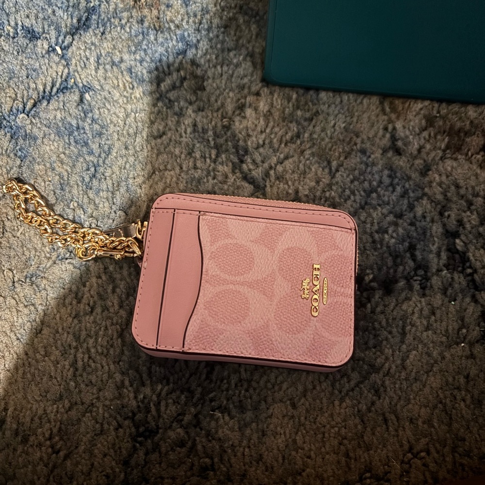 Coach Pink Card Holder with Gold Accents